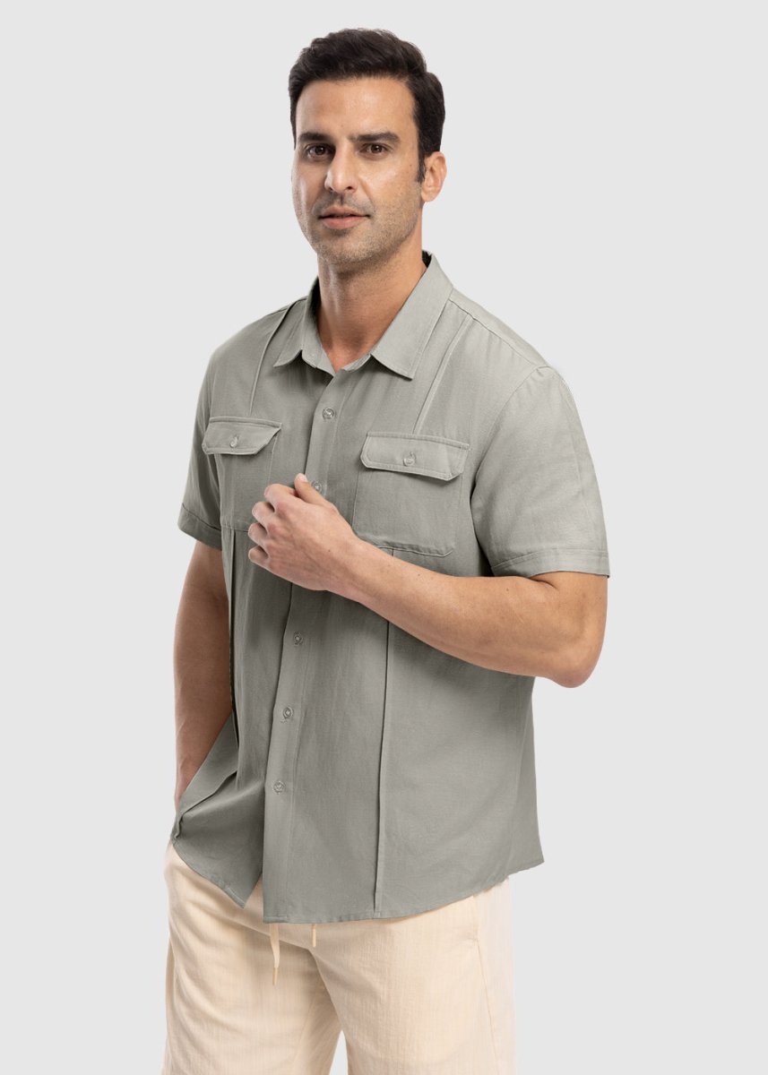 Men's Casual Cotton Linen Short-Sleeved Shirts - TBMPOY