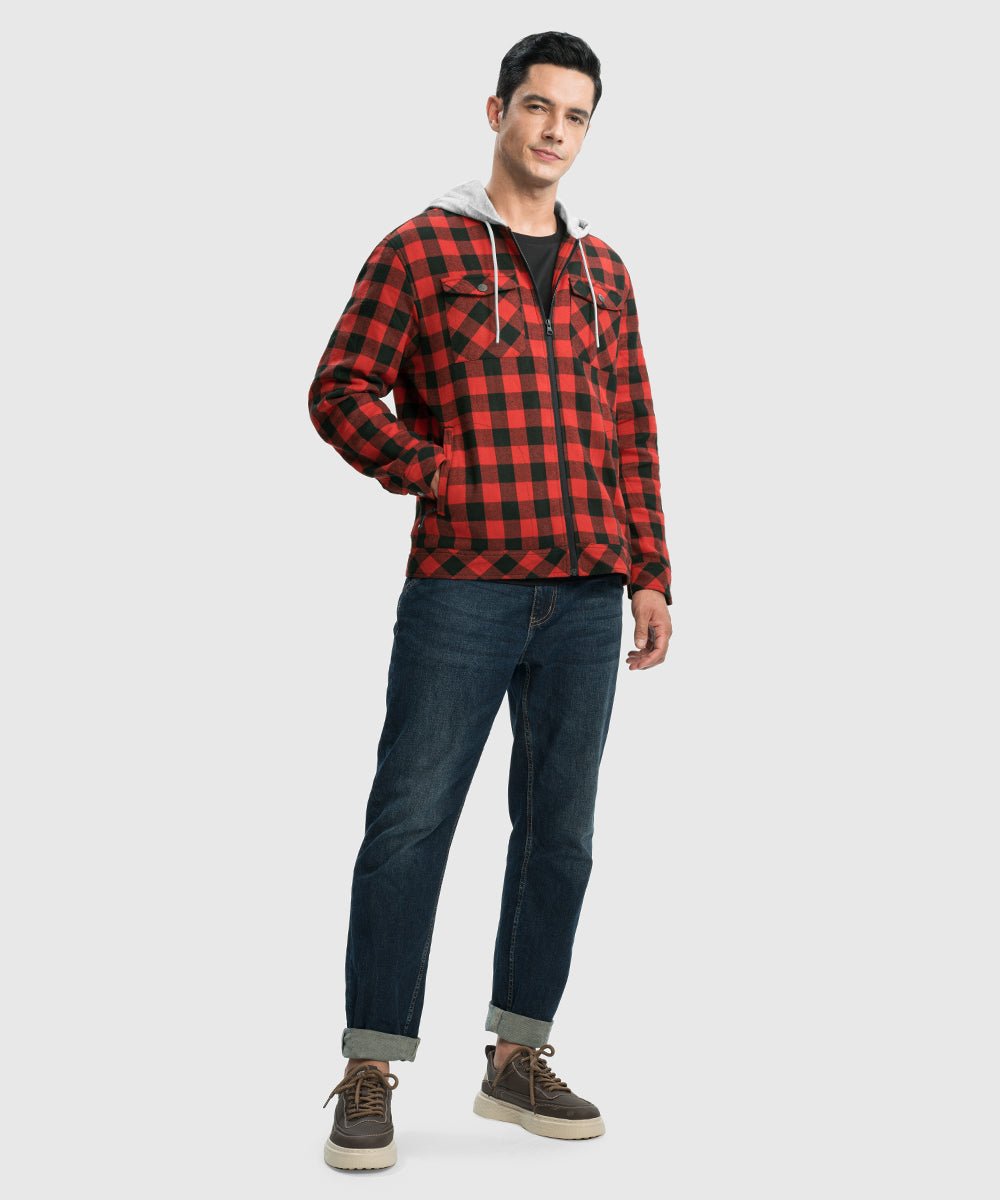 Men's Fleece Buffalo Plaid Button - Down Hooded Shirt - TBMPOY