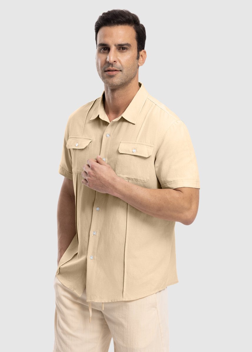 Men's Casual Cotton Linen Short-Sleeved Shirts - TBMPOY