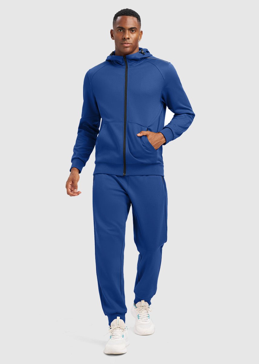 Men's Jogging Workout Gym Warm Up Suits With Hood - TBMPOY