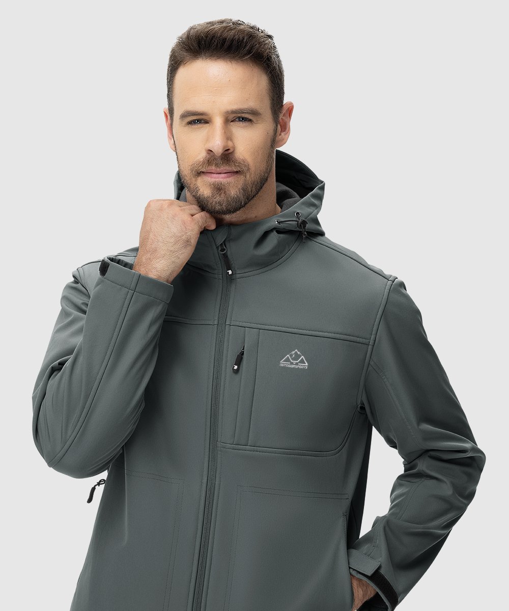 Men's Water - Resistant Softshell Fleece Lined Hooded Jacket - TBMPOY