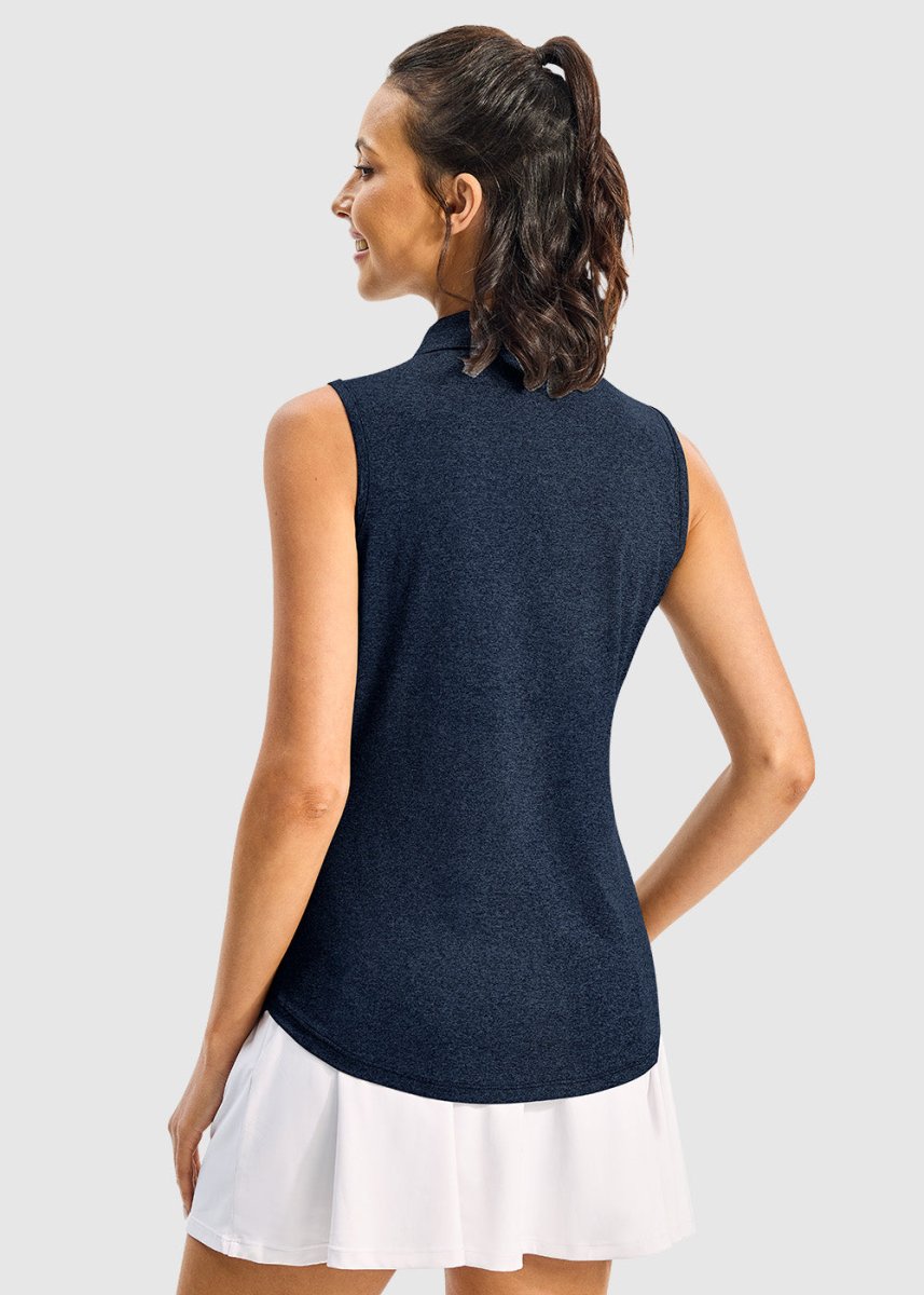 Women's Button Placket Sleeveless Polo Shirt - TBMPOY