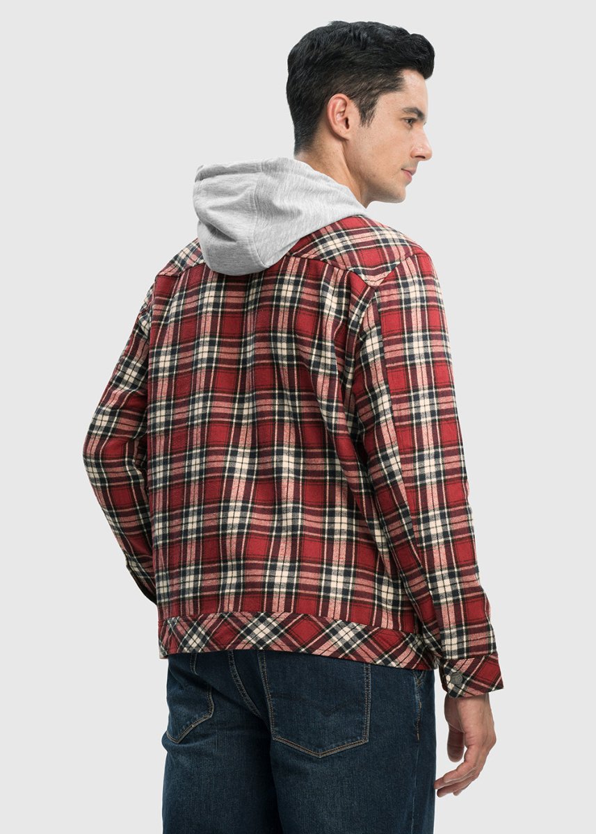 Men's Fleece Buffalo Plaid Button - Down Hooded Shirt - TBMPOY