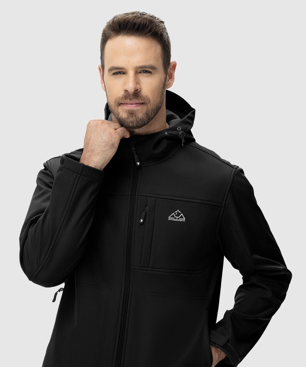 Men's Water - Resistant Softshell Fleece Lined Hooded Jacket - TBMPOY