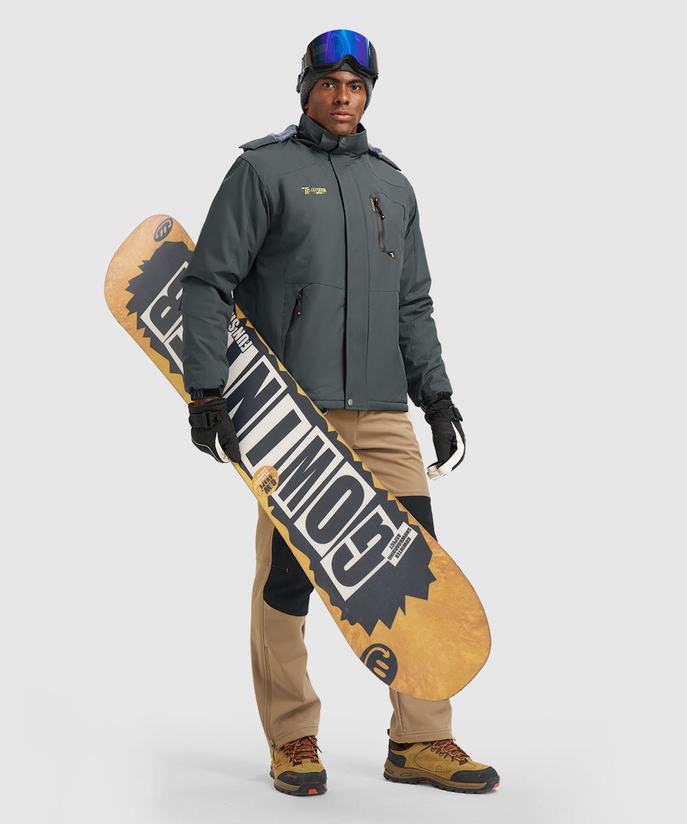 Men's Water Resistant Skiing Windbreaker Hooded Jacket - TBMPOY