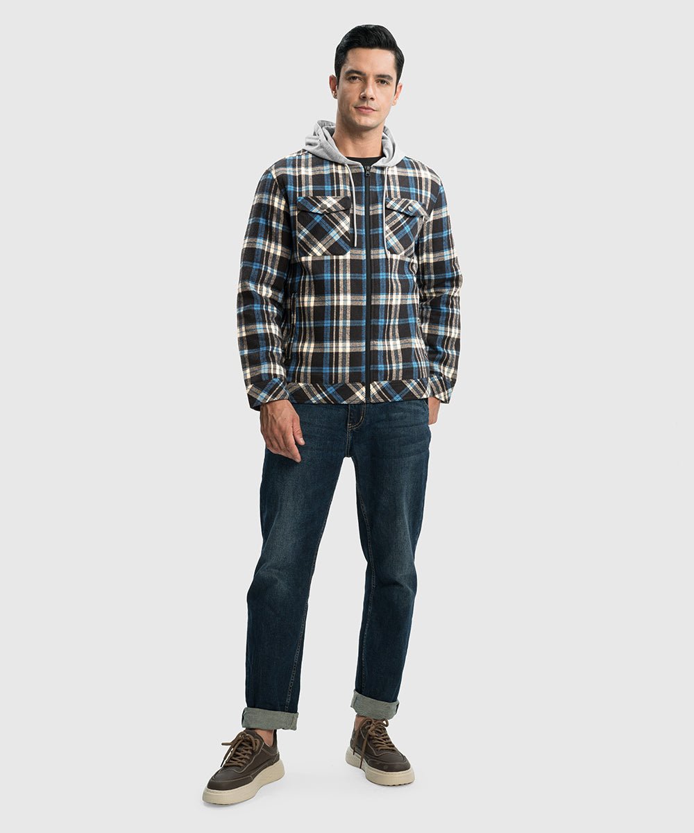 Men's Fleece Buffalo Plaid Button - Down Hooded Shirt - TBMPOY