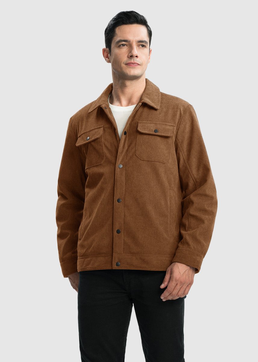 Men's Lapel Corduroy Full Snap Button Jacket - TBMPOY