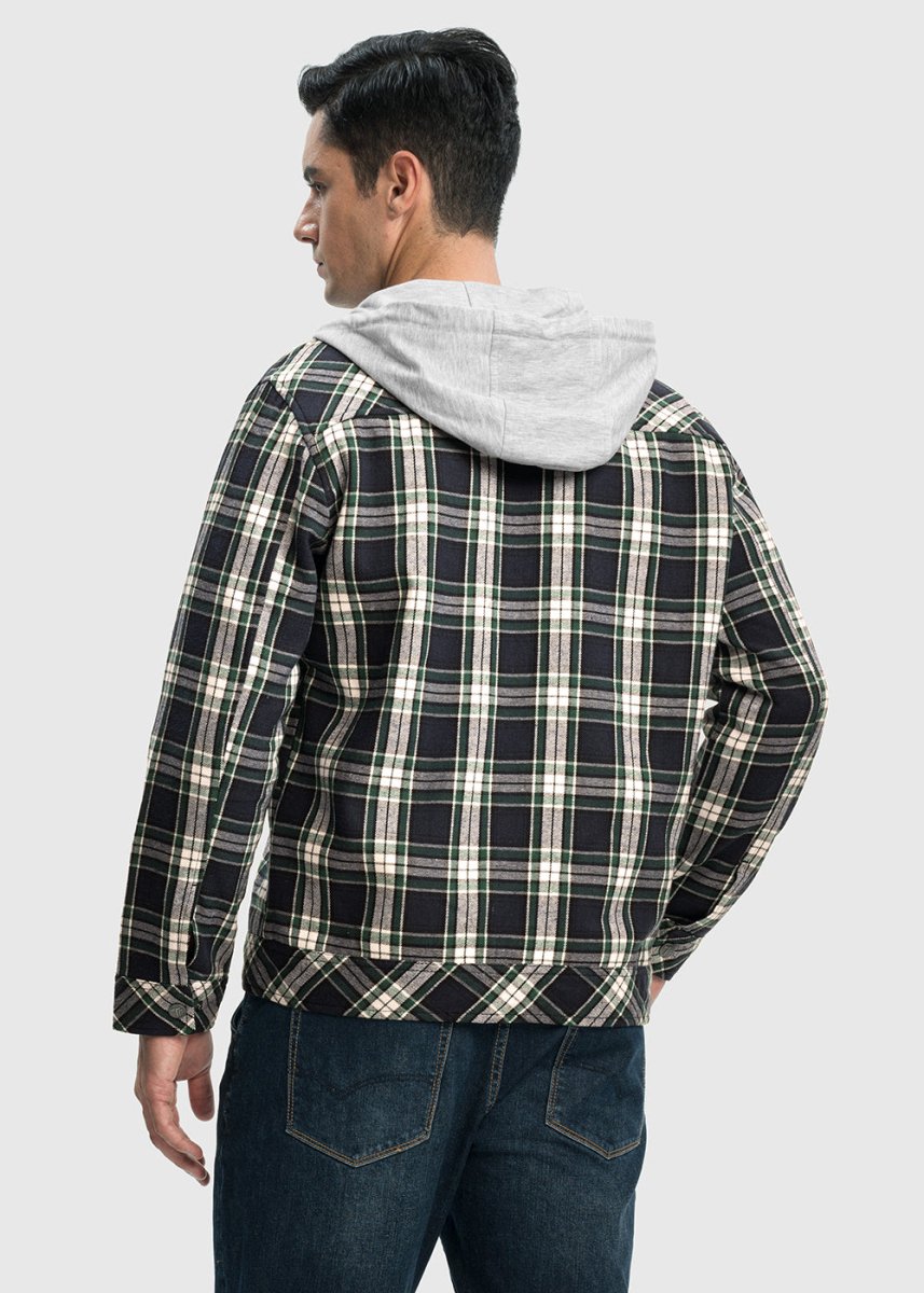 Men's Fleece Buffalo Plaid Button - Down Hooded Shirt - TBMPOY