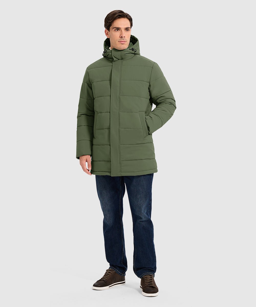 Men's Mid - length Hooded Puffer Jacket - TBMPOY
