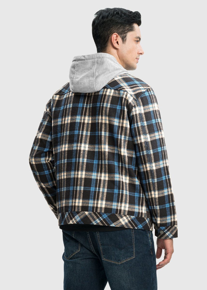 Men's Fleece Buffalo Plaid Button - Down Hooded Shirt - TBMPOY