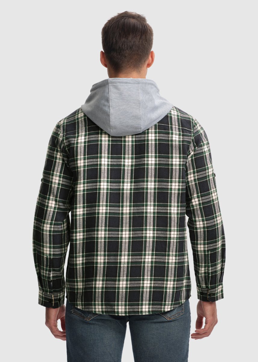 Men's Casual Buffalo Plaid Button Hooded Shirts - TBMPOY