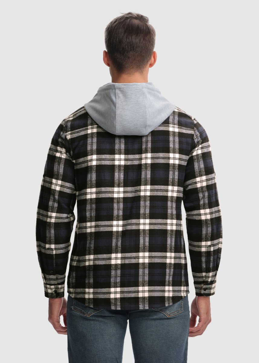 Men's Casual Buffalo Plaid Button Hooded Shirts - TBMPOY