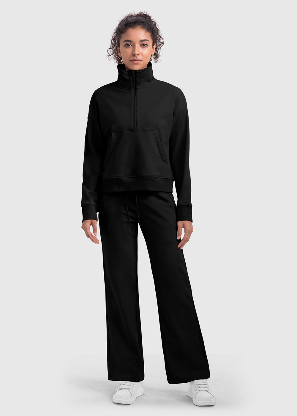 Women's 1/2 Zip Stand collar Pullover And Wide Leg Pants - TBMPOY