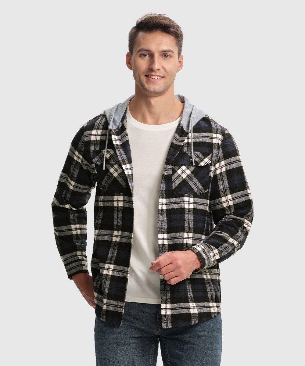 Men's Casual Buffalo Plaid Button Hooded Shirts - TBMPOY