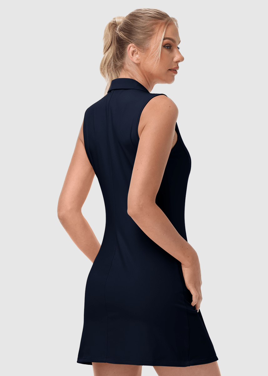 Women's Sleeveless Tennis Golf Polo Neck Dress - TBMPOY