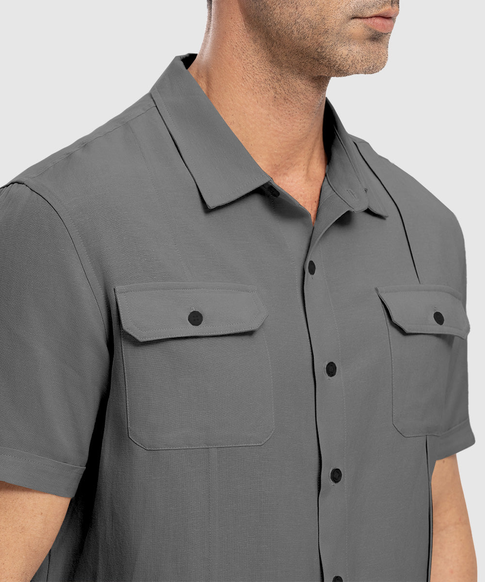 Men's Casual Cotton Linen Short-Sleeved Shirts - TBMPOY