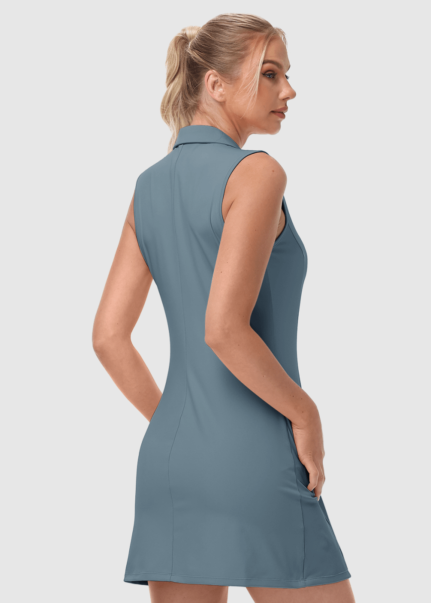 Women's Sleeveless Tennis Golf Polo Neck Dress - TBMPOY