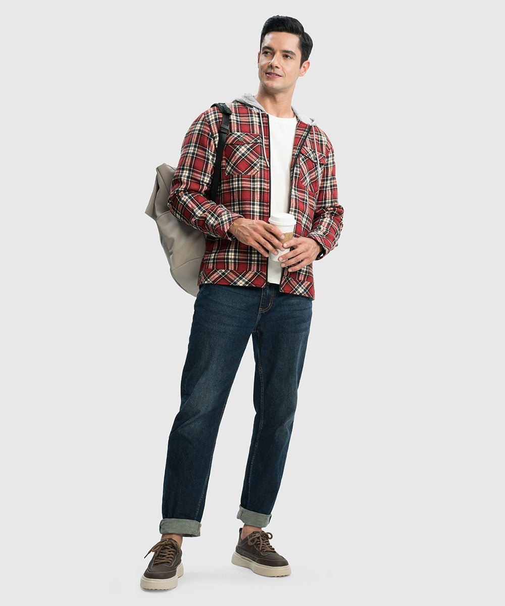 Men's Fleece Buffalo Plaid Button - Down Hooded Shirt - TBMPOY