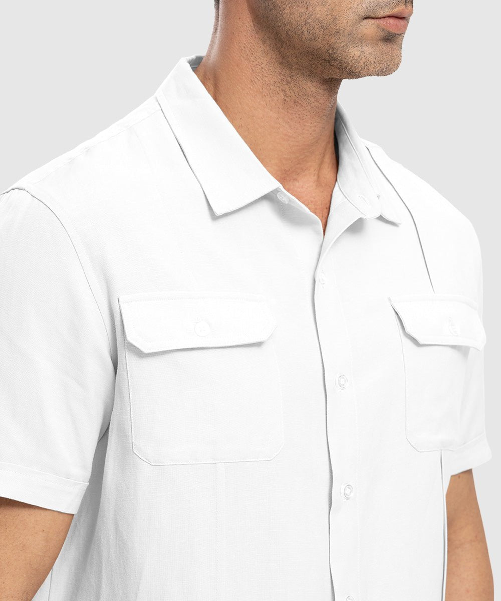 Men's Casual Cotton Linen Short-Sleeved Shirts - TBMPOY