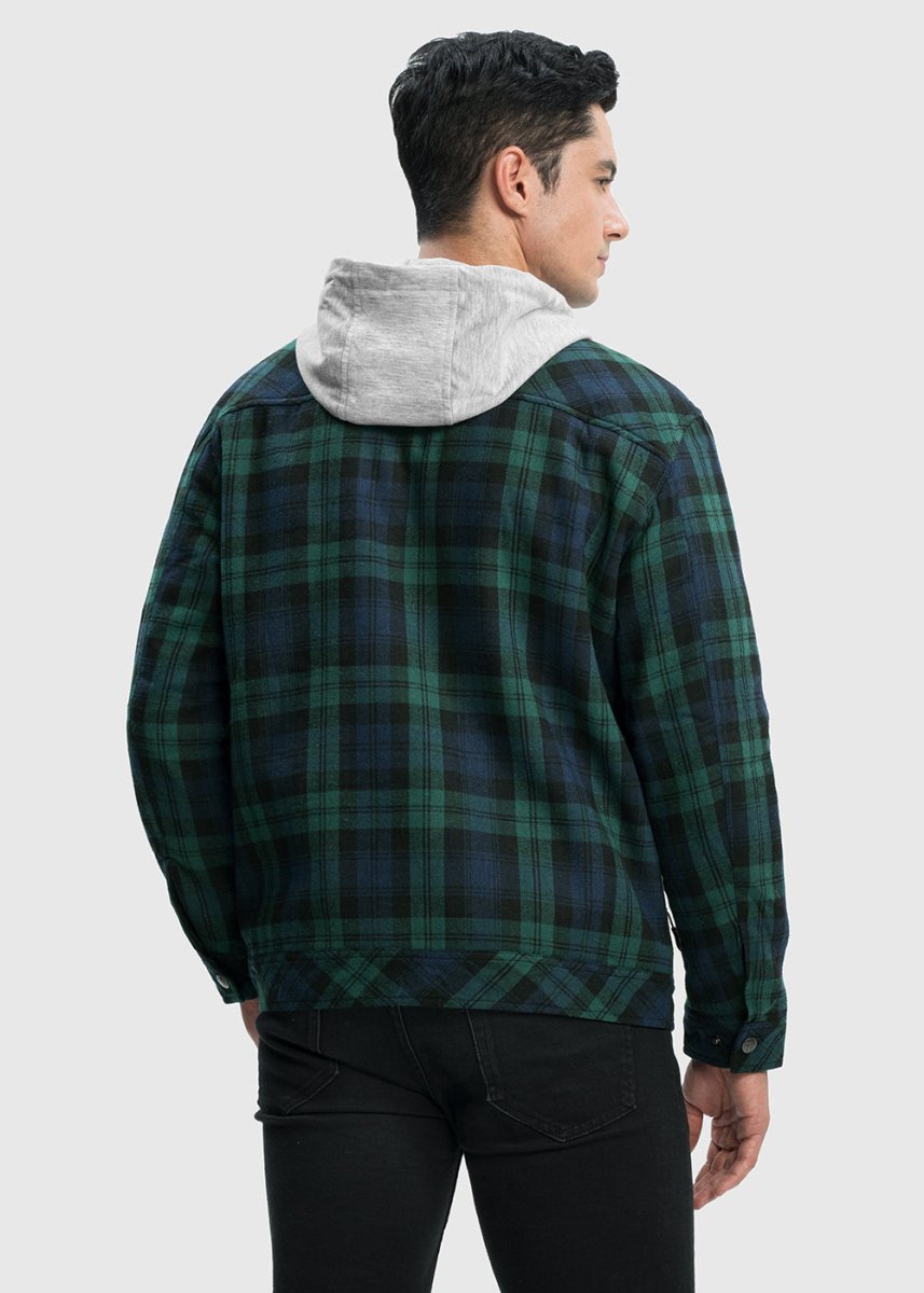 Men's Fleece Buffalo Plaid Button - Down Hooded Shirt - TBMPOY