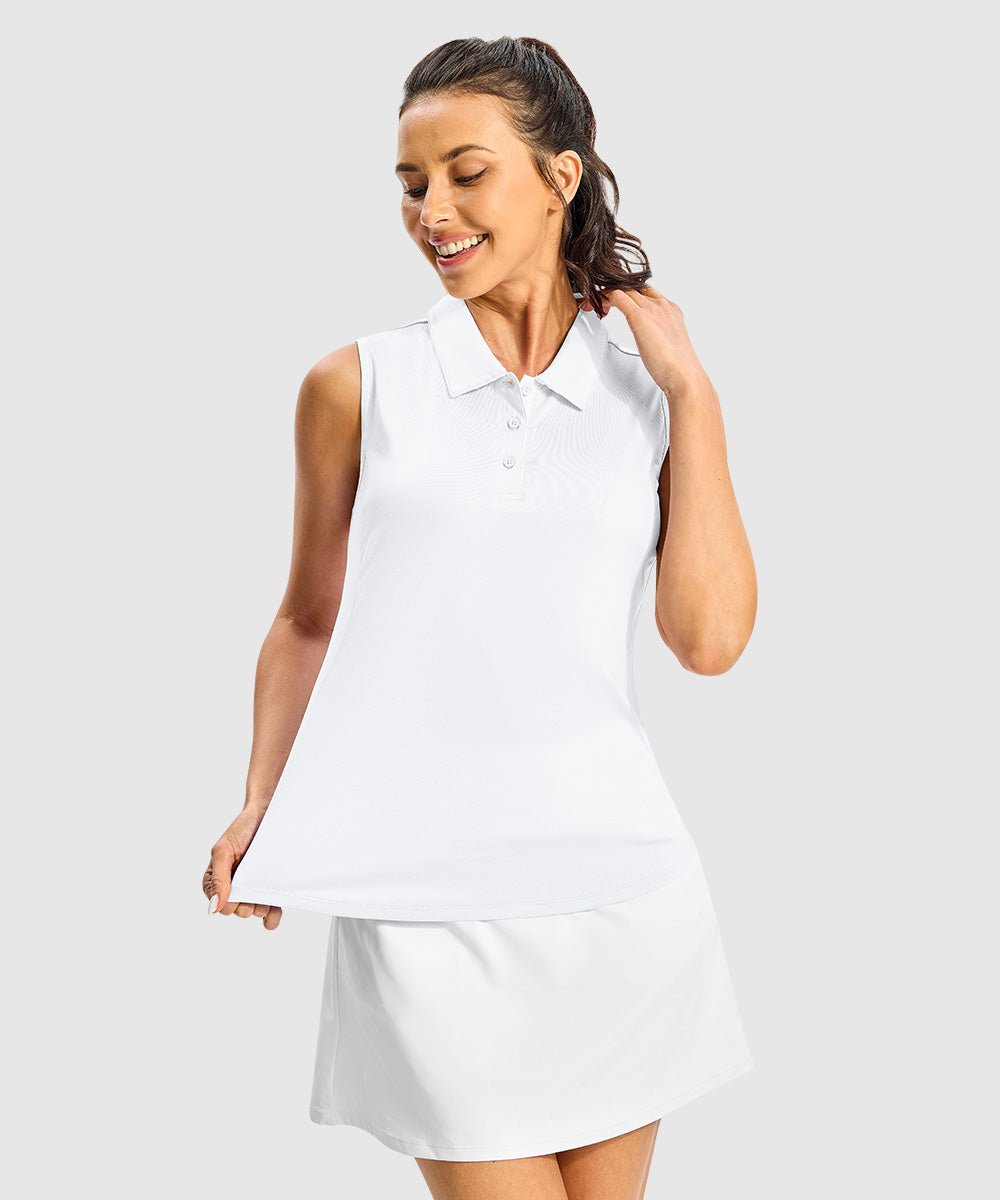 Women's Button Placket Sleeveless Polo Shirt - TBMPOY