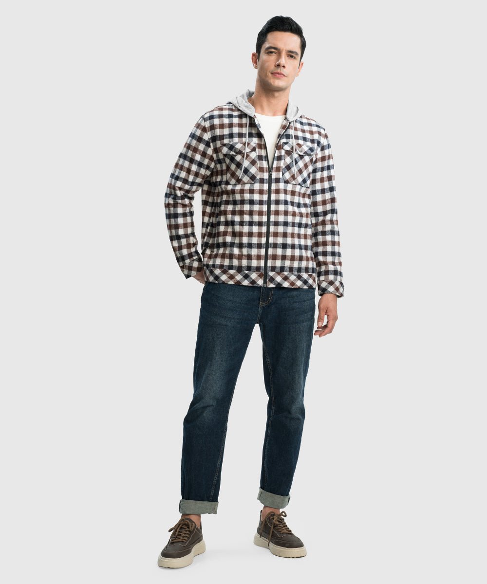 Men's Fleece Buffalo Plaid Button - Down Hooded Shirt - TBMPOY