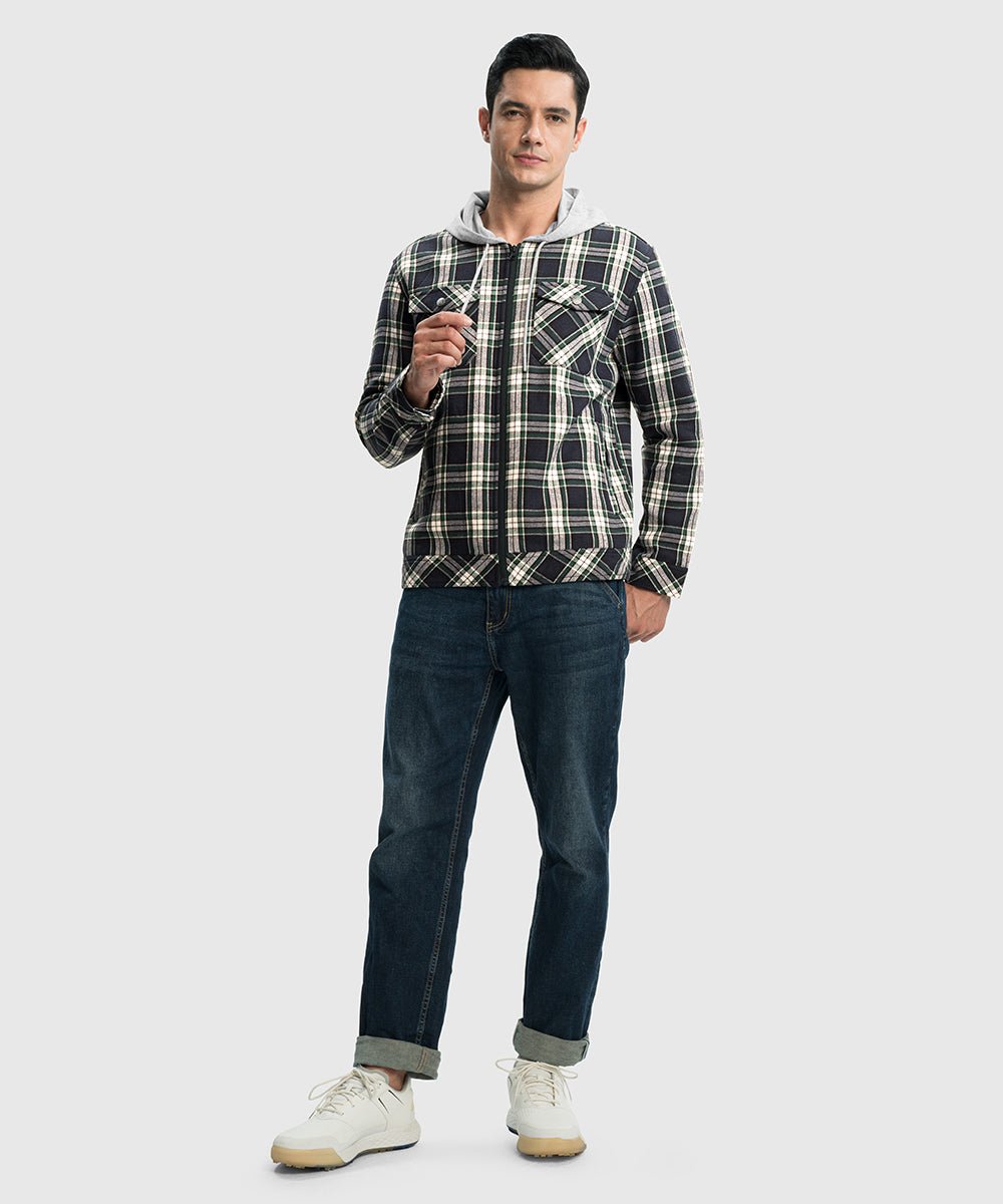 Men's Fleece Buffalo Plaid Button - Down Hooded Shirt - TBMPOY