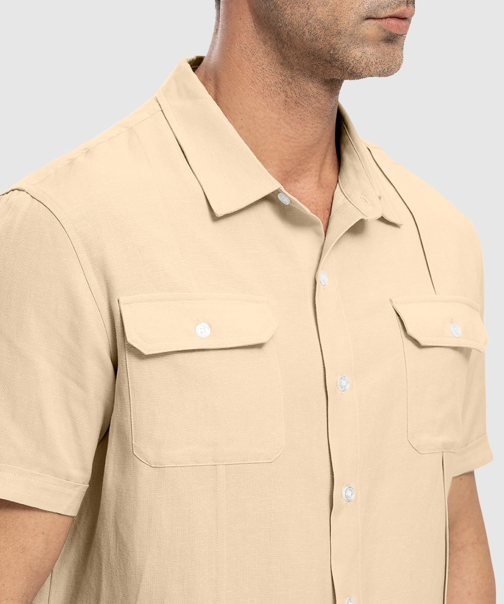 Men's Casual Cotton Linen Short-Sleeved Shirts - TBMPOY