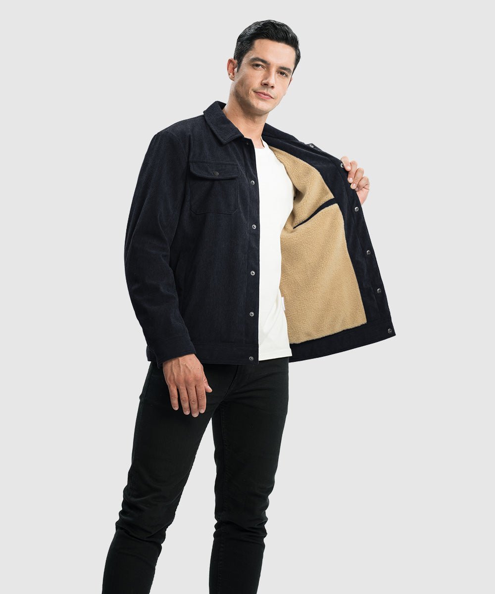 Men's Lapel Corduroy Full Snap Button Jacket – TBMPOY