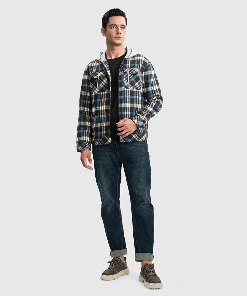 Men's Fleece Buffalo Plaid Button - Down Hooded Shirt - TBMPOY