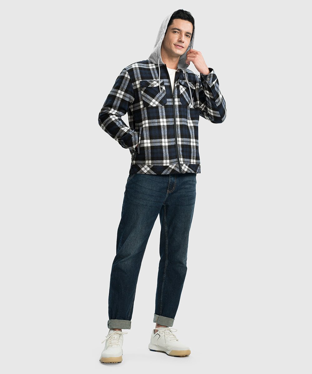 Men's Fleece Buffalo Plaid Button - Down Hooded Shirt - TBMPOY