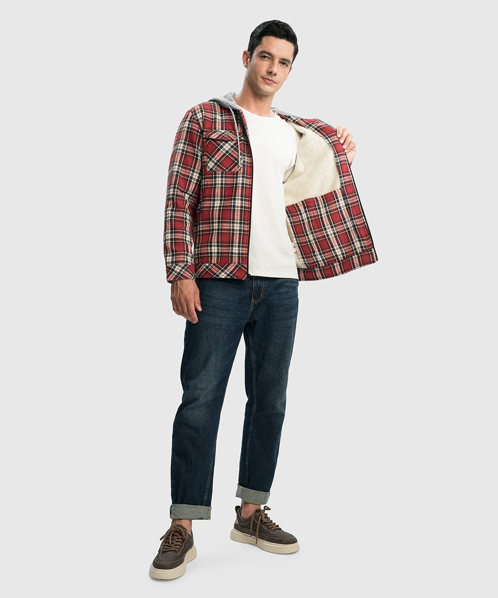 Men's Fleece Buffalo Plaid Button - Down Hooded Shirt - TBMPOY