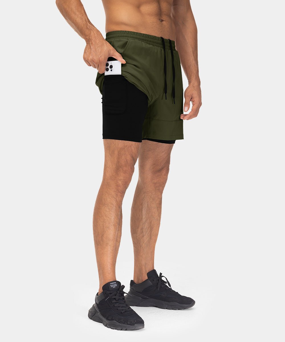 Men's 2 in 1 Athletic Running Gym Compression Shorts - TBMPOY