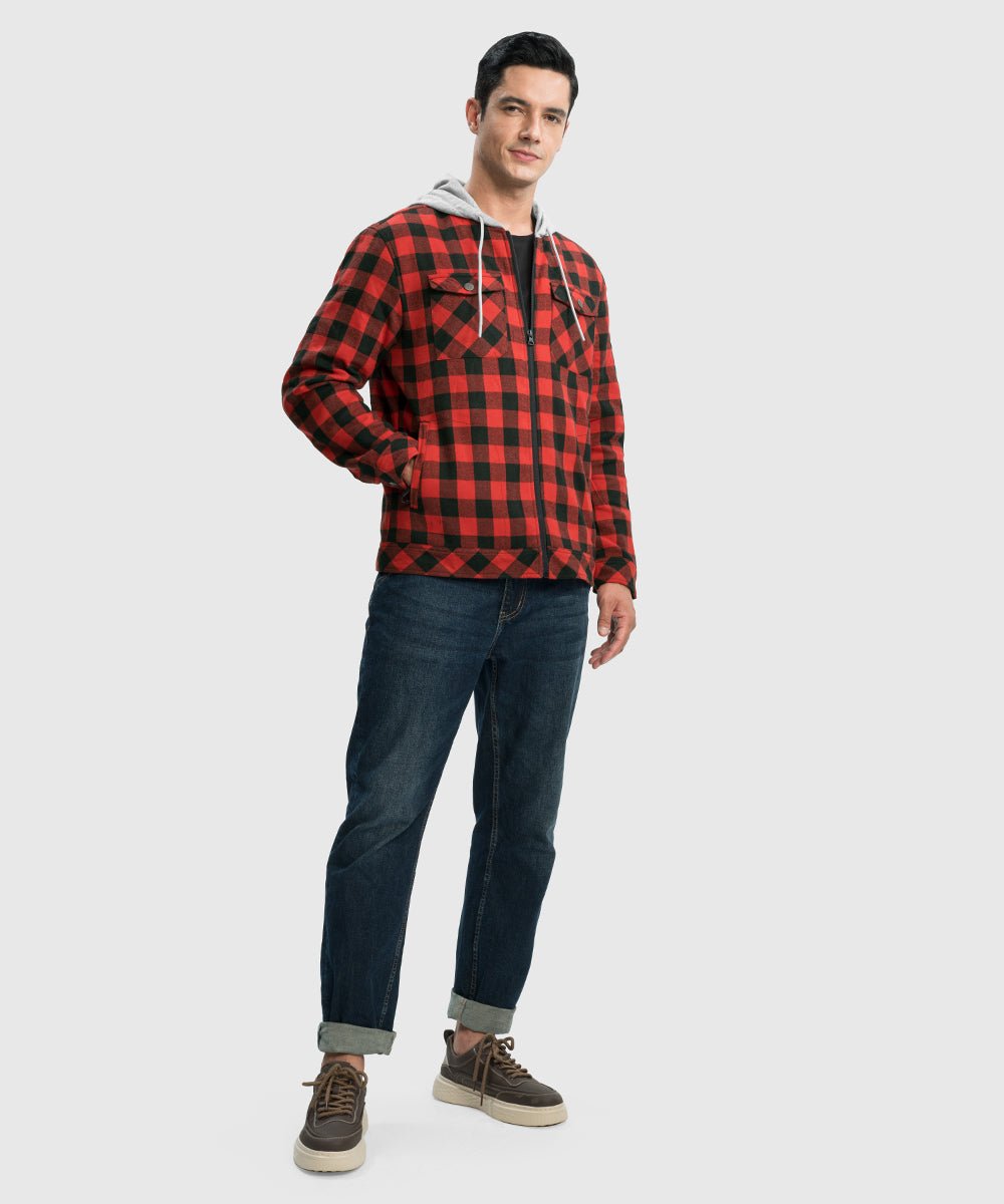 Men's Fleece Buffalo Plaid Button - Down Hooded Shirt - TBMPOY