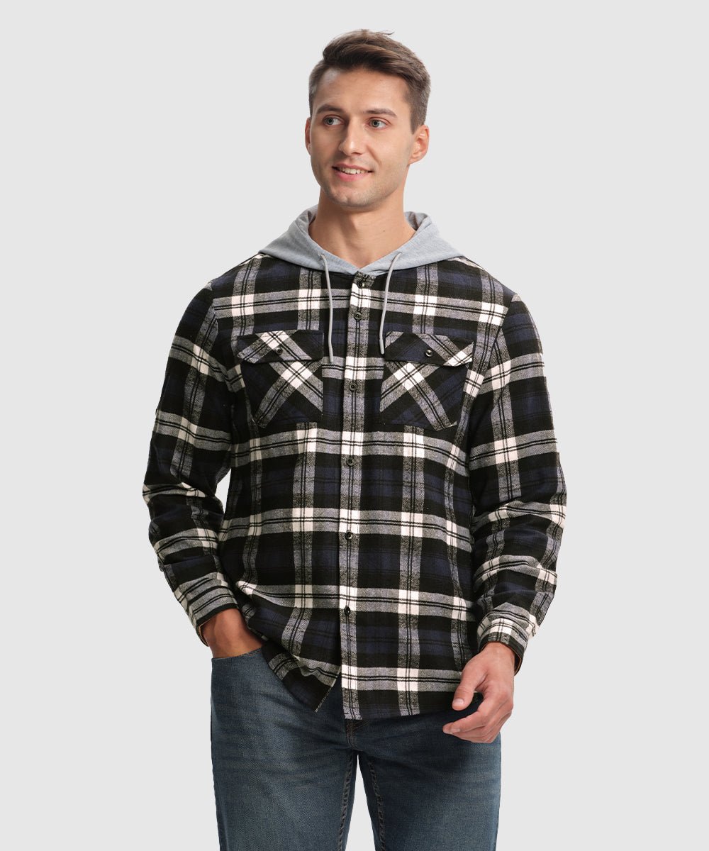 Men's Casual Buffalo Plaid Button Hooded Shirts - TBMPOY