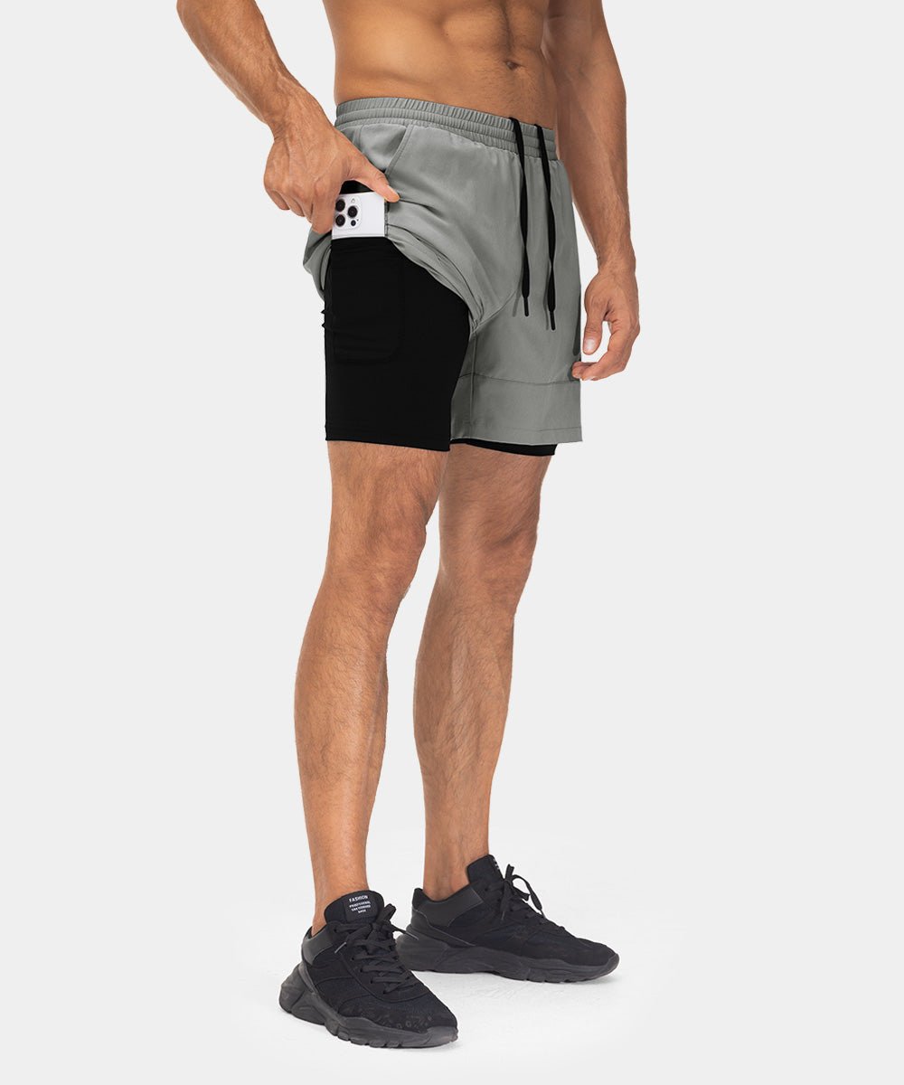 Men's 2 in 1 Athletic Running Gym Compression Shorts - TBMPOY