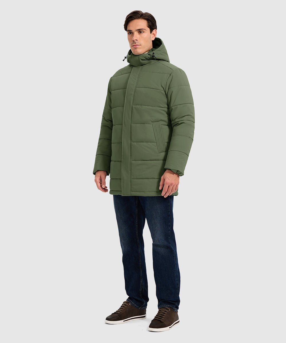 Men's Mid - length Hooded Puffer Jacket - TBMPOY