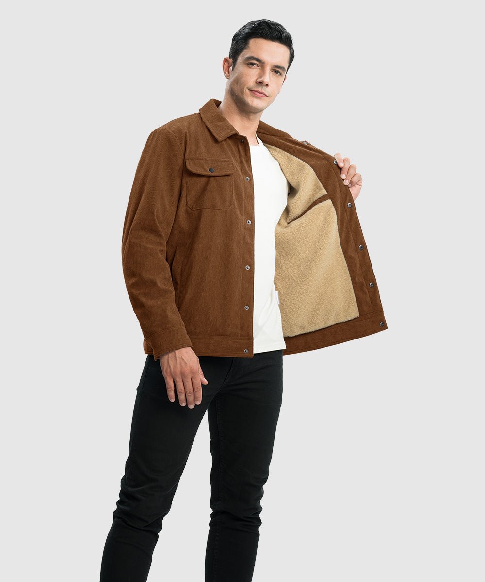 Men's Lapel Corduroy Full Snap Button Jacket - TBMPOY