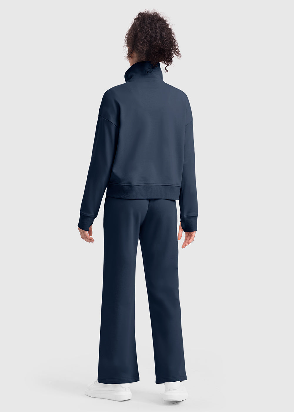 Women's 1/2 Zip Stand collar Pullover And Wide Leg Pants - TBMPOY