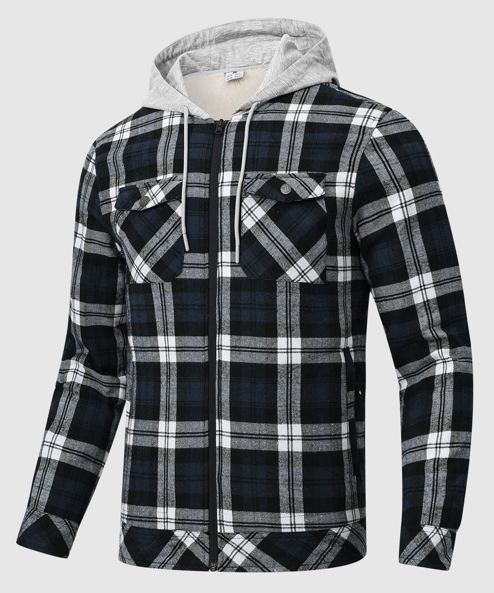 Men's Fleece Buffalo Plaid Button - Down Hooded Shirt - TBMPOY