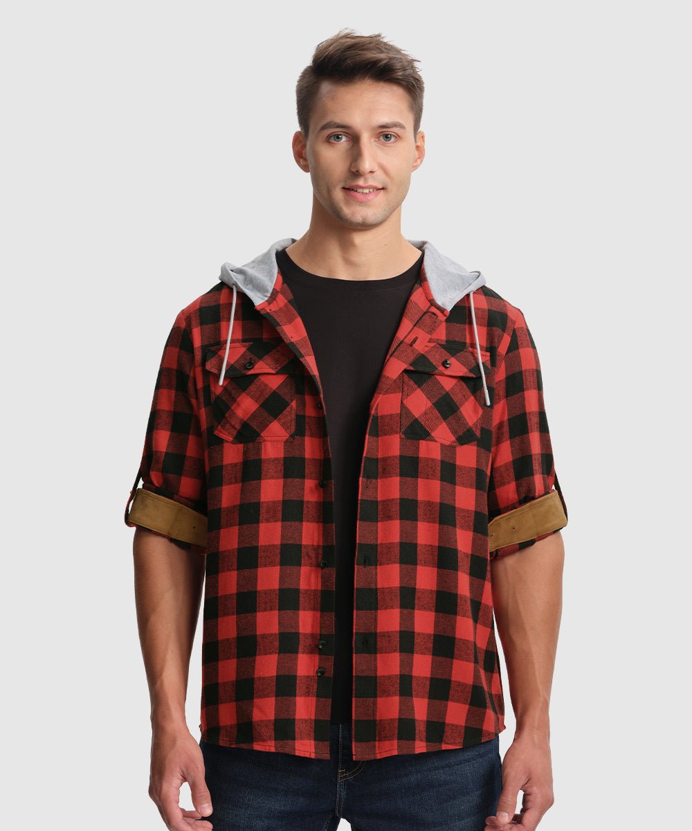 Men's Casual Buffalo Plaid Button Hooded Shirts - TBMPOY