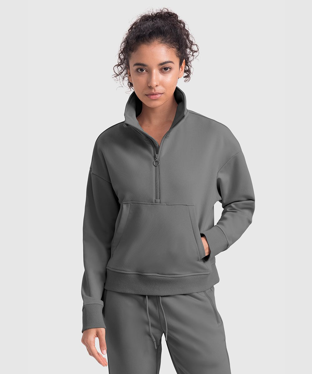 Women's 1/2 Zip Stand collar Pullover And Wide Leg Pants - TBMPOY