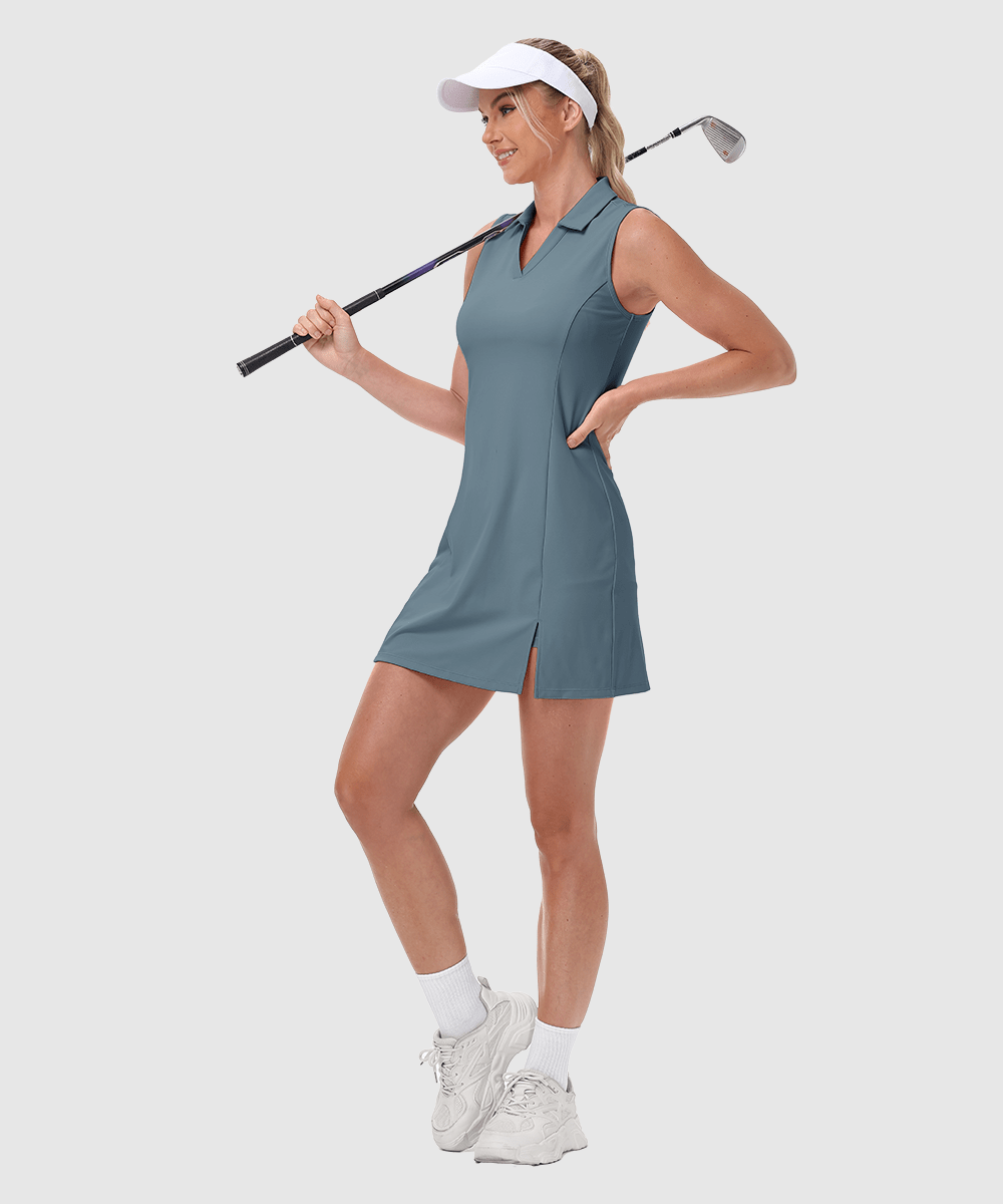 Women's Sleeveless Tennis Golf Polo Neck Dress - TBMPOY