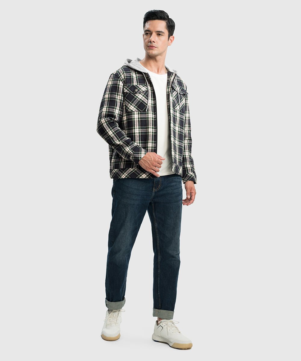 Men's Fleece Buffalo Plaid Button - Down Hooded Shirt - TBMPOY