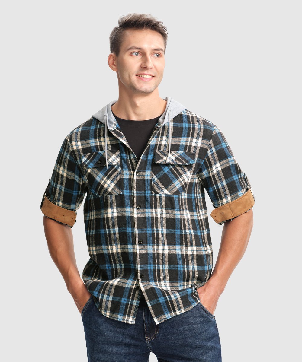 Men's Casual Buffalo Plaid Button Hooded Shirts - TBMPOY