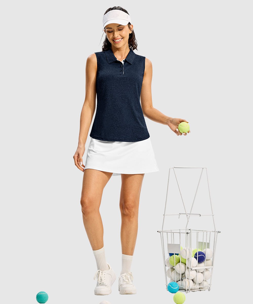 Women's Button Placket Sleeveless Polo Shirt - TBMPOY