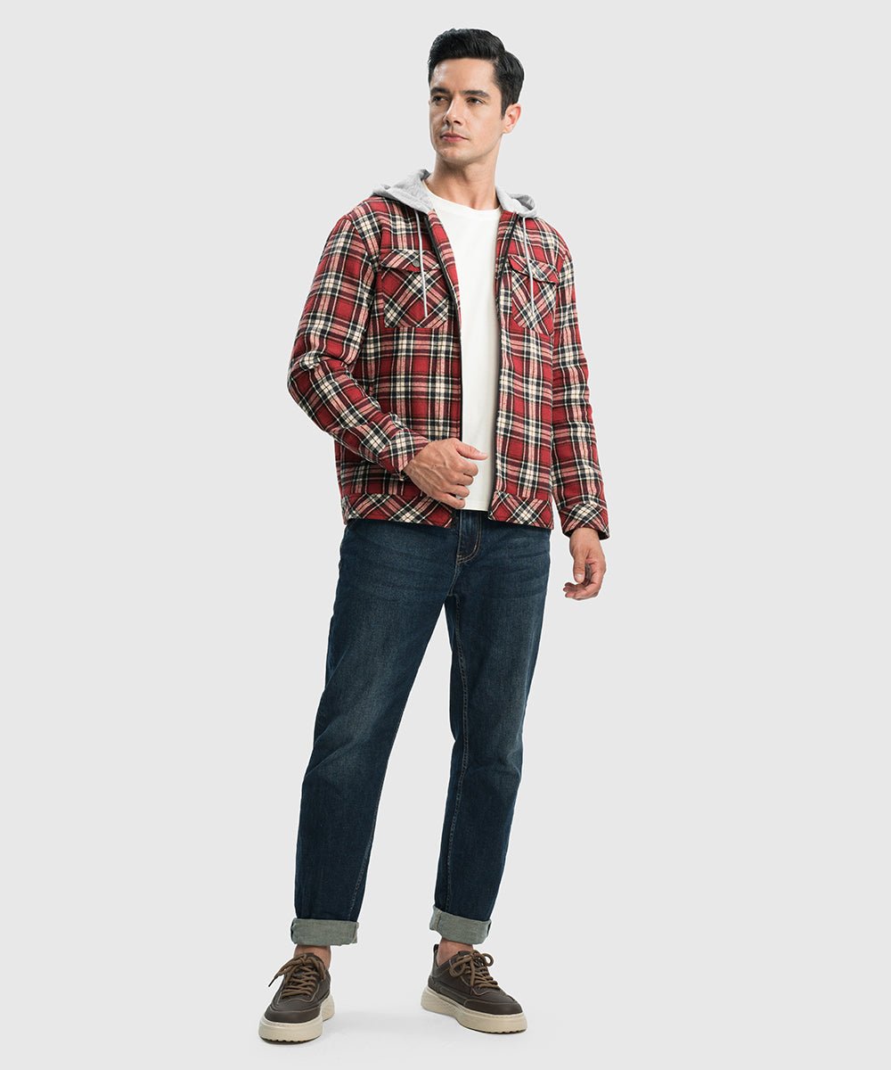 Men's Fleece Buffalo Plaid Button - Down Hooded Shirt - TBMPOY