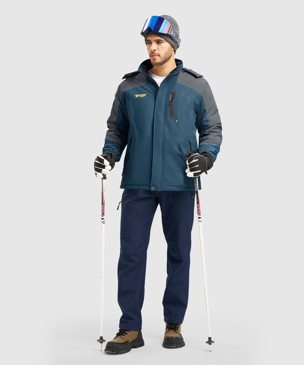 Men's Water Resistant Skiing Windbreaker Hooded Jacket - TBMPOY