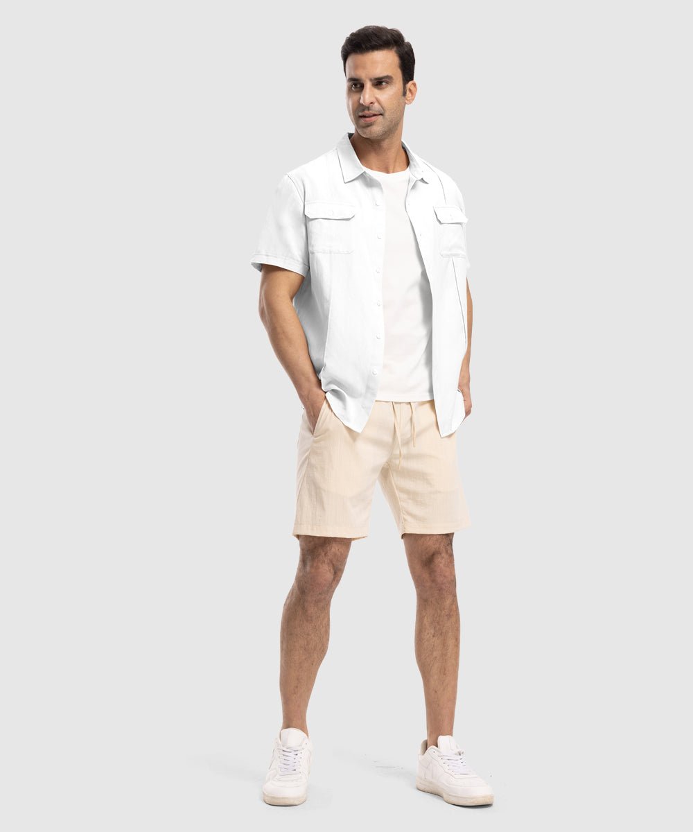 Men's Casual Cotton Linen Short-Sleeved Shirts - TBMPOY