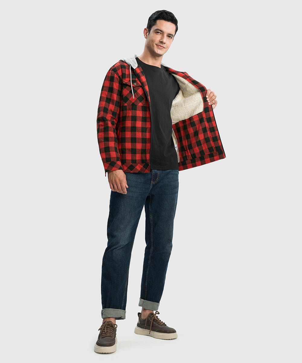 Men's Fleece Buffalo Plaid Button - Down Hooded Shirt - TBMPOY